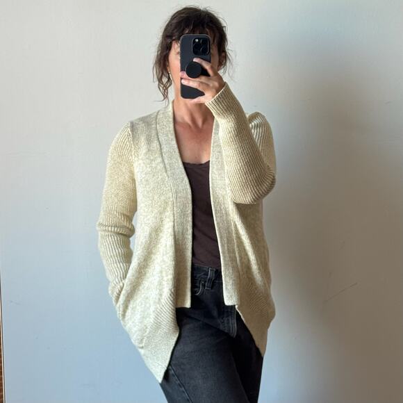 DIANE VON FURSTENBURG Fausta Drop Down Cardigan Sweater Ivory Gold Metallic Knit - Picture 2 of 10